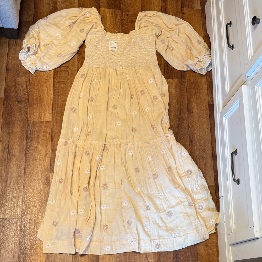 Free People Cream Maxi Dress with Floral Embroidery Dahlia